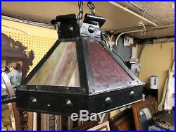 Antique Mission Arts Crafts Hanging Slag Glass Ceiling Lamp Light Fixture