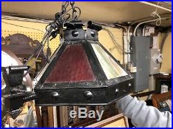 Antique Mission Arts Crafts Hanging Slag Glass Ceiling Lamp Light Fixture