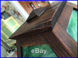 Antique Mission Arts & Crafts Oak Green Slag Glass Lamp 1/2 Of Mfg. Seal
