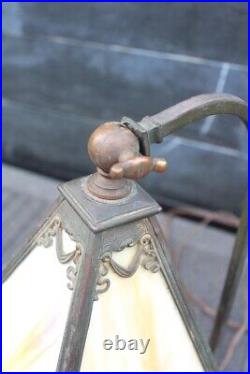 Antique Mission Arts & Crafts desk Lamp Banker Lamp Slag Glass Shade