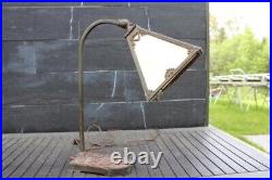 Antique Mission Arts & Crafts desk Lamp Banker Lamp Slag Glass Shade
