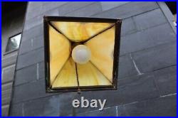 Antique Mission Arts & Crafts desk Lamp Banker Lamp Slag Glass Shade