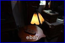 Antique Mission Arts & Crafts desk Lamp Banker Lamp Slag Glass Shade