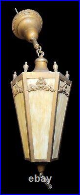 Antique Mission Hanging Lamp Light Fixture Pendant Slag Stained Glass Art Crafts