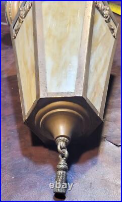 Antique Mission Hanging Lamp Light Fixture Pendant Slag Stained Glass Art Crafts