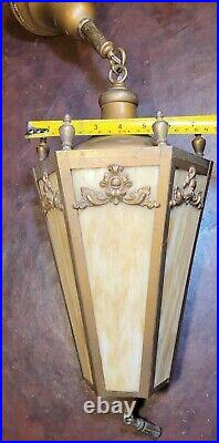 Antique Mission Hanging Lamp Light Fixture Pendant Slag Stained Glass Art Crafts Antique Mission Hanging Lamp Light Fixture Pendant Slag Stained Glass Art Crafts