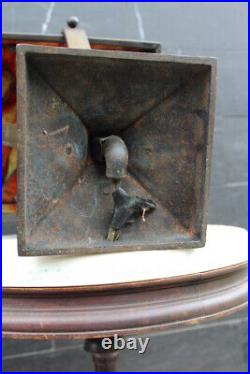 Antique Mission Iron Arts & Crafts Slag Glass Table Lamp Stickley Era Gas Lamp