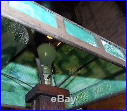 Antique Mission Oak Slag Glass Table Lamp