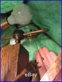 Antique Mission Oak Table Lamp Oak And Green Slag Glass Acorn Pulls 23 High Sha