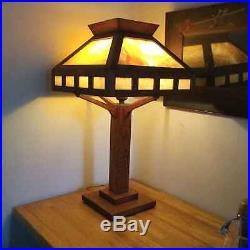Antique Mission Oak and Slag Glass Lamp Arts & Crafts/Stickley Era