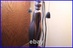 Antique Mission Style Table Lamp 27 Tall Leaded Green Slag Stained Glass-2 Bulb