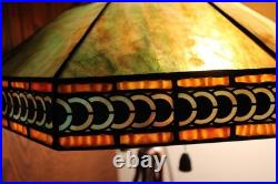 Antique Mission Style Table Lamp 27 Tall Leaded Green Slag Stained Glass-2 Bulb