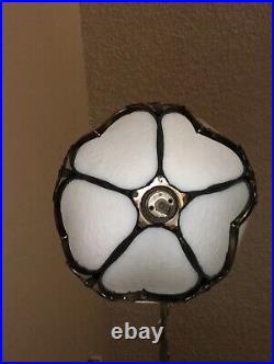 Antique Nautical Bridge Arm Table Lamp Gray Marble White Curved Slag Glass Shade Antique Nautical Bridge Arm Table Lamp Gray Marble White Curved Slag Glass Shade