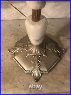 Antique Nautical Bridge Arm Table Lamp Gray Marble White Curved Slag Glass Shade Antique Nautical Bridge Arm Table Lamp Gray Marble White Curved Slag Glass Shade