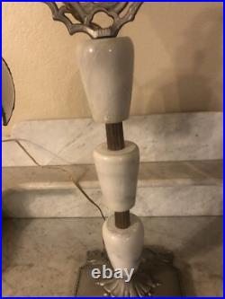 Antique Nautical Bridge Arm Table Lamp Gray Marble White Curved Slag Glass Shade Antique Nautical Bridge Arm Table Lamp Gray Marble White Curved Slag Glass Shade