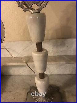 Antique Nautical Bridge Arm Table Lamp Gray Marble White Curved Slag Glass Shade Antique Nautical Bridge Arm Table Lamp Gray Marble White Curved Slag Glass Shade