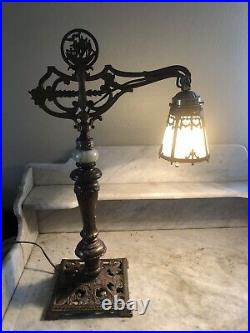 Antique Nautical Theme Bridge Arm Lamp French Revival Curved Slag Glass Shade