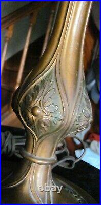 Antique Nouveau Bronze Lamp Base for Slag Glass or Reverse Painted Lamp Shade