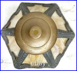 Antique Nouveau Carmel Slag Glass 6 Panel Lampshade Ornate Metalwork Shells