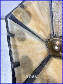 Antique Nouveau Carmel Slag Glass 6 Panel Lampshade Ornate Metalwork Shells