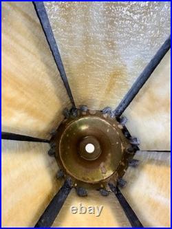 Antique Nouveau Carmel Slag Glass 6 Panel Lampshade Ornate Metalwork Shells