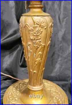 Antique Nouveau Heavy Metal Lamp Base Floral For Slag Glass Shade Miller Era