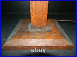 Antique Oak Arts & Crafts Pyramid Carmel Slag Glass Lamp 18 x14.5 x13.88 V. G Antique Oak Arts & Crafts Pyramid Carmel Slag Glass Lamp 18 x14.5 x13.88 V. G