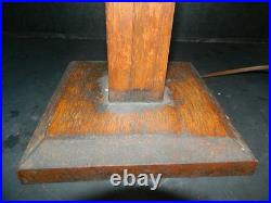 Antique Oak Arts & Crafts Pyramid Carmel Slag Glass Lamp 18 x14.5 x13.88 V. G