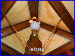 Antique Oak Arts & Crafts Pyramid Carmel Slag Glass Lamp 18 x14.5 x13.88 V. G Antique Oak Arts & Crafts Pyramid Carmel Slag Glass Lamp 18 x14.5 x13.88 V. G