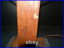 Antique Oak Arts & Crafts Pyramid Carmel Slag Glass Lamp 18 x14.5 x13.88 V. G
