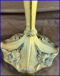 Antique Old American Art Nouveau Floral Bent Slag Glass Lamp Shade & Base Lamp