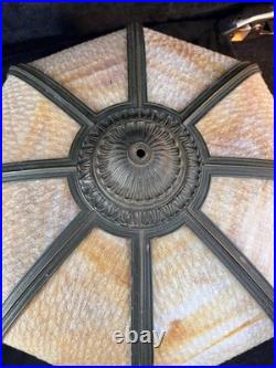 Antique Old Art Nouveau Deco Period Slag Bent Glass 8 Panel Lamp Shade 20 Wide