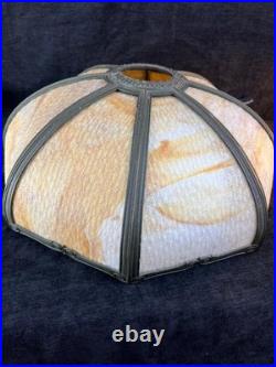 Antique Old Art Nouveau Deco Period Slag Bent Glass 8 Panel Lamp Shade 20 Wide