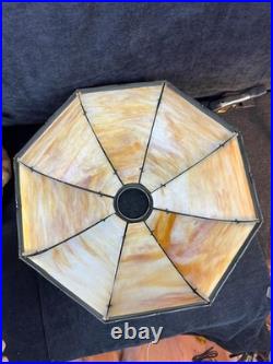 Antique Old Art Nouveau Deco Period Slag Bent Glass 8 Panel Lamp Shade 20 Wide