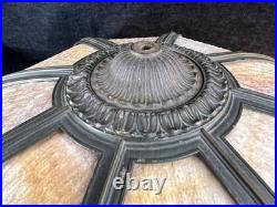 Antique Old Art Nouveau Deco Period Slag Bent Glass 8 Panel Lamp Shade 20 Wide