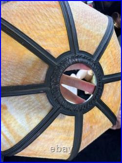 Antique Old Art Nouveau Deco Period Slag Bent Glass 8 Panel Lamp Shade 20 Wide