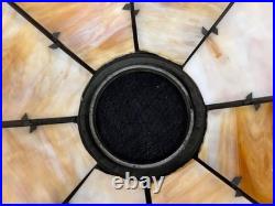 Antique Old Art Nouveau Deco Period Slag Bent Glass 8 Panel Lamp Shade 20 Wide