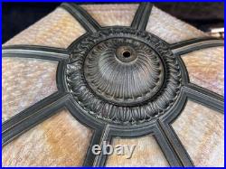 Antique Old Art Nouveau Deco Period Slag Bent Glass 8 Panel Lamp Shade 20 Wide