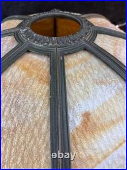 Antique Old Art Nouveau Deco Period Slag Bent Glass 8 Panel Lamp Shade 20 Wide