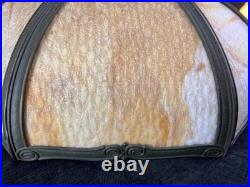 Antique Old Art Nouveau Deco Period Slag Bent Glass 8 Panel Lamp Shade 20 Wide