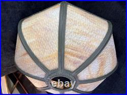 Antique Old Art Nouveau Deco Period Slag Bent Glass 8 Panel Lamp Shade 20 Wide