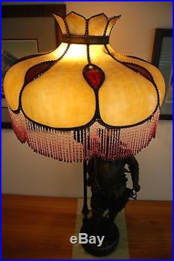 Antique Old Figural Kerosene Oil Gwtw Military Banquet Victorian Slag Glass Lamp