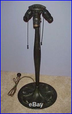 Antique Old Original Suess Leaded Slag Stained Glass Lamp Base Solid Bronze
