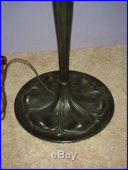 Antique Old Original Suess Leaded Slag Stained Glass Lamp Base Solid Bronze