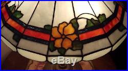 Antique Original Duffner & Kimberly Leaded Slag Glass Floral Boarder Lamp