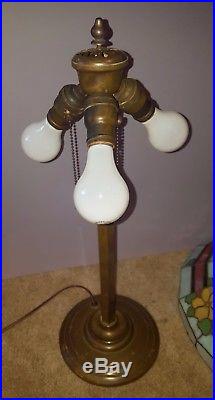 Antique Original Duffner & Kimberly Leaded Slag Glass Floral Boarder Lamp