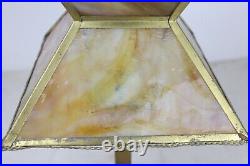 Antique Original Paneled Swirled Amber Slag Glass Gas Table Lamp 21 Tall