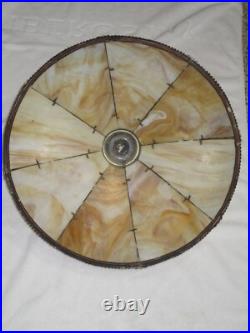 Antique Original Slag Glass Electric Panel Lamp 8 Panels With Enameled Flowers