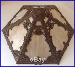 Antique Ornate 16 Slag Glass 6 Panel Table Lamp Shade Stained Glass Miller B&H