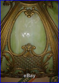 Antique Ornate 6 Panel Slag Glass Table Lamp Shade Parts Repair
